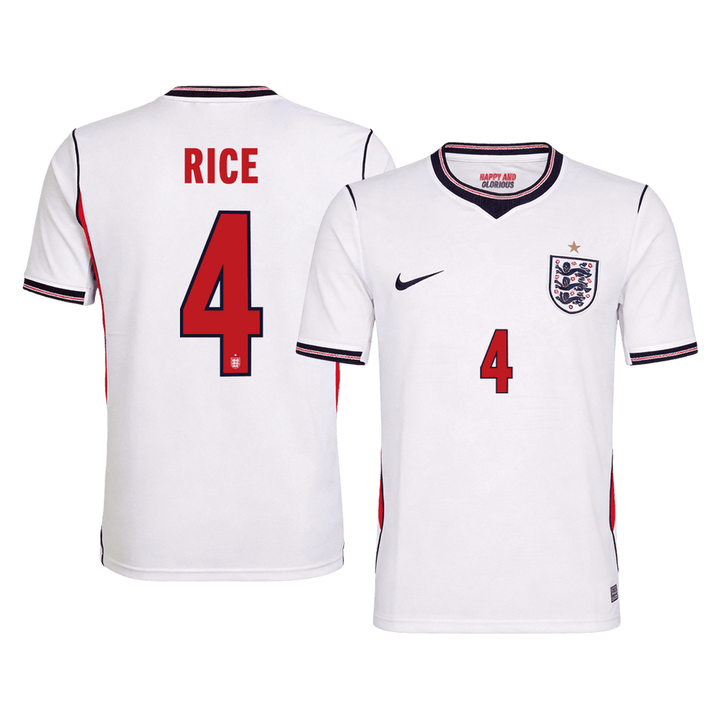 RICE #4 England Home Soccer Jersey World Cup 2026