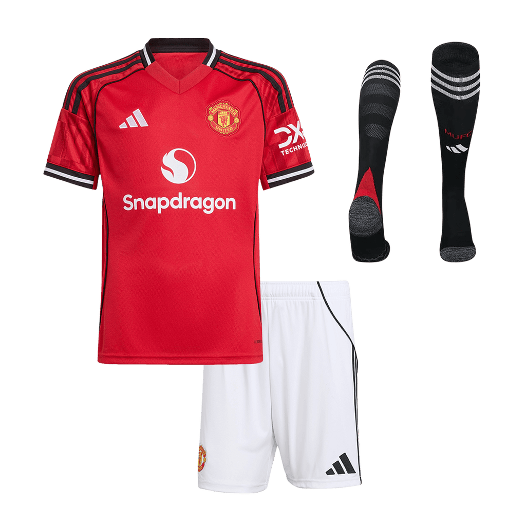 Manchester United Home Kids Soccer Jerseys Full Kit 2025/26