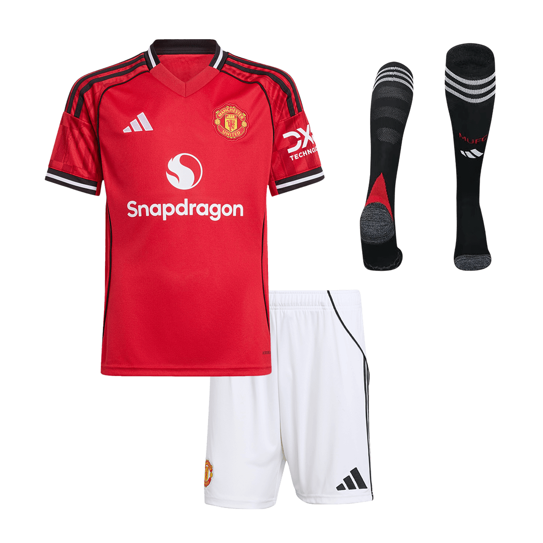 Manchester United Home Kids Soccer Jerseys Full Kit 2025/26