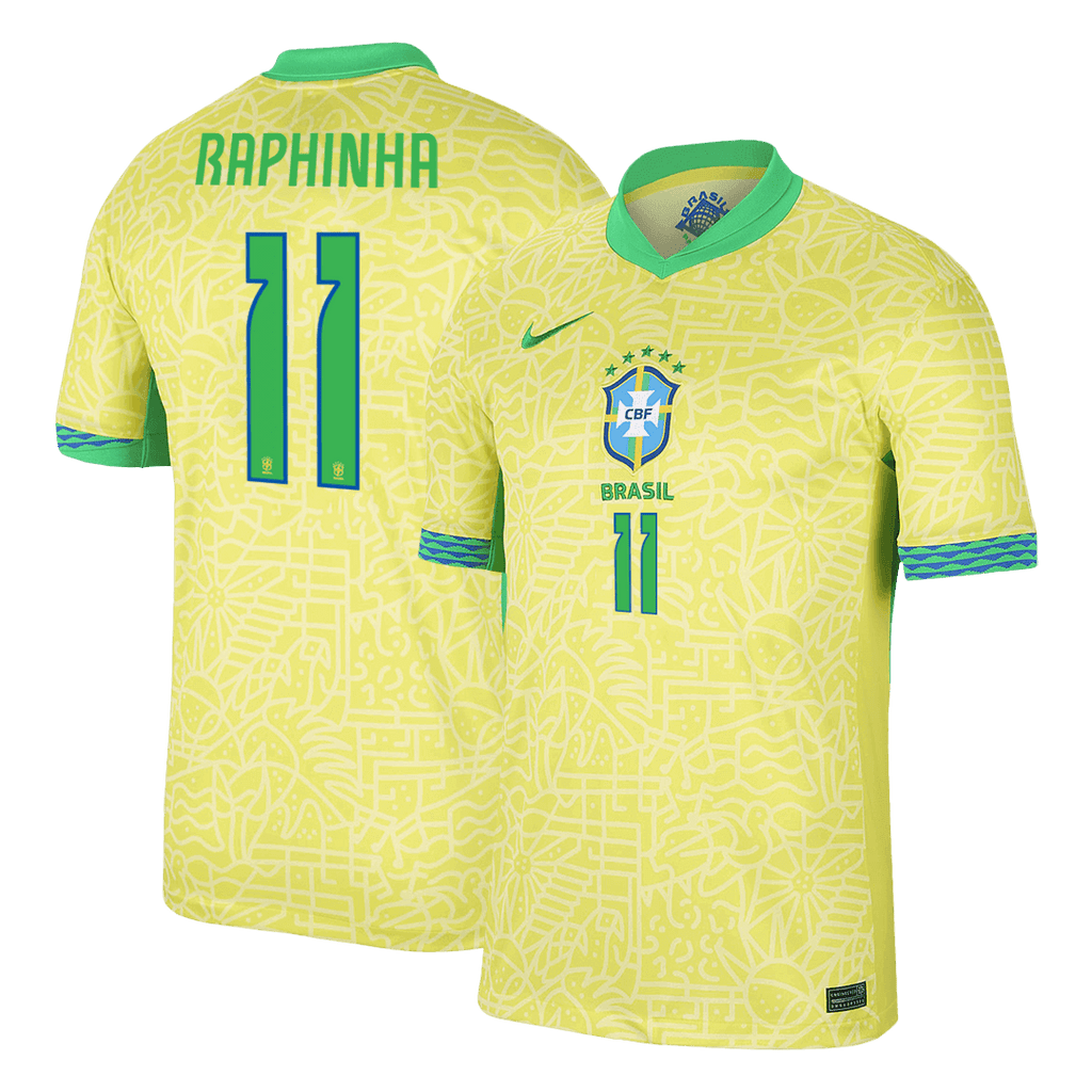 RAPHINHA #11 Brazil Home Soccer Jersey Copa America 2024