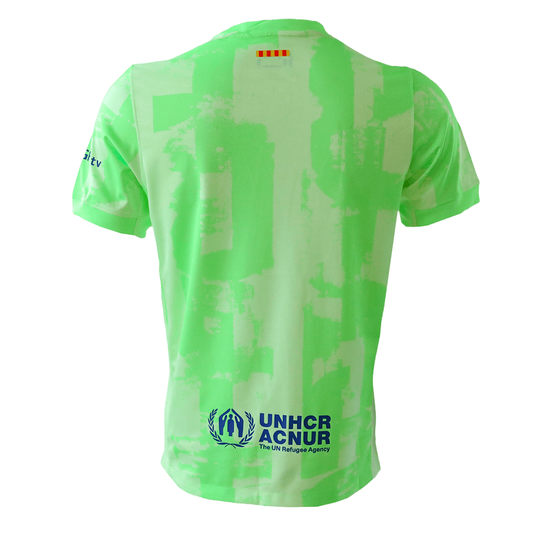 Barcelona Third Away Soccer Jersey Green - UCL (Spotify Logo Without Text)