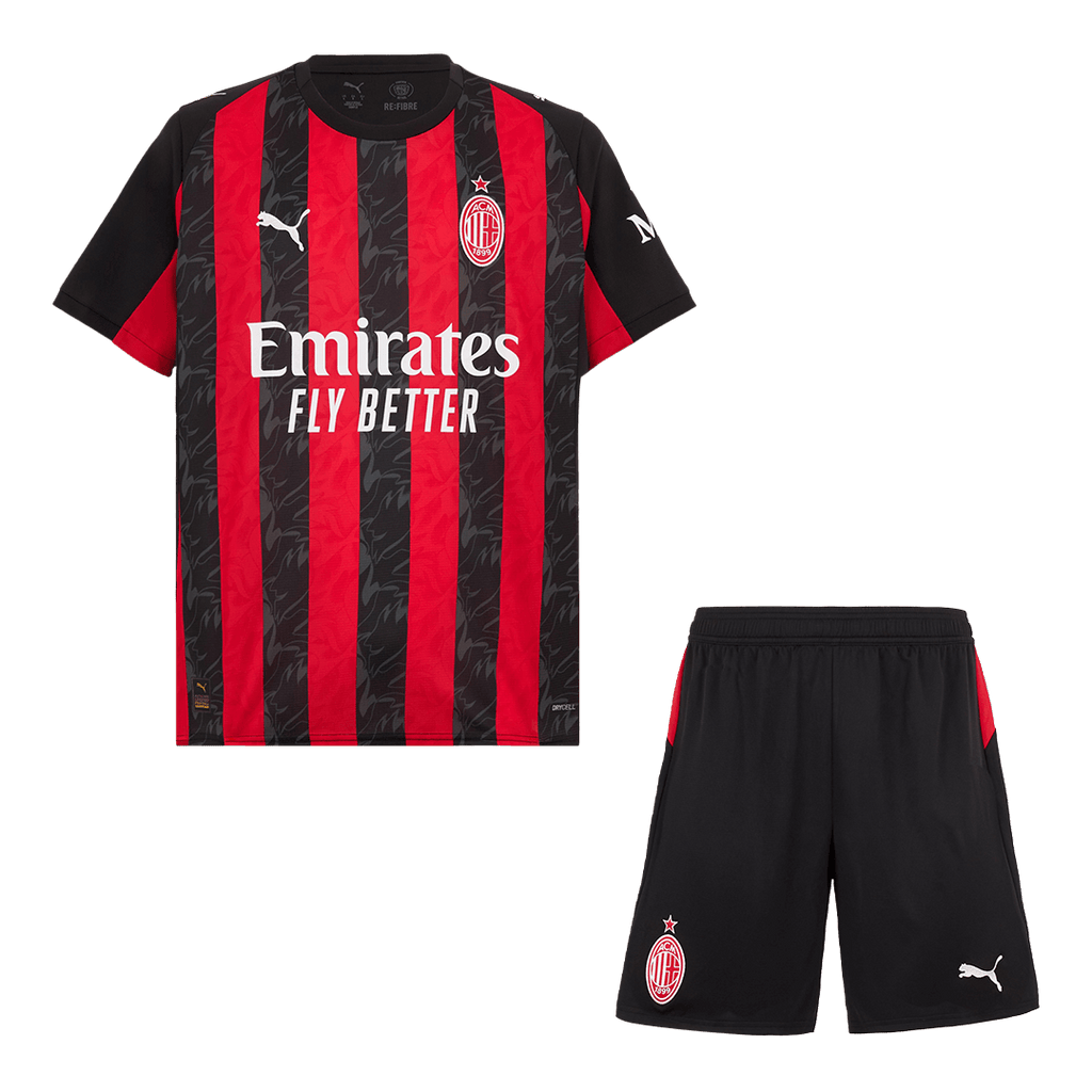 AC Milan Home Soccer Jersey Kit(Jersey+Shorts) 2025/26 Red&Black