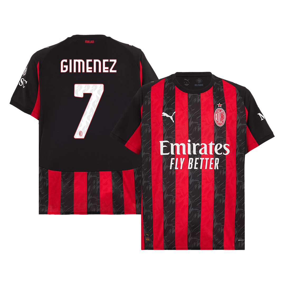 GIMENEZ #7 AC Milan Home Soccer Jersey 2025/26 Red&Black