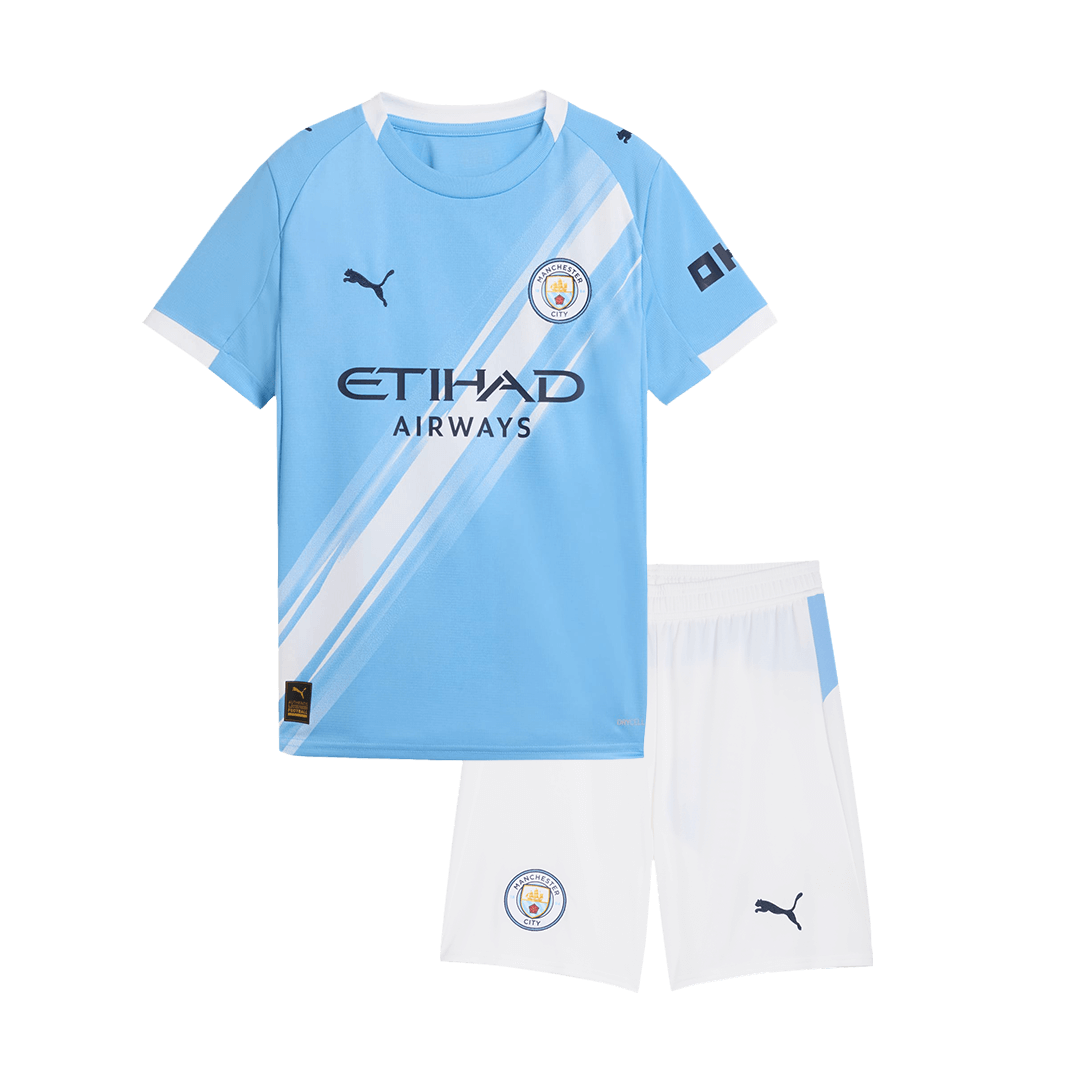Kid's Manchester City Home Soccer Jersey Kit(Jersey+Shorts) 2025/26 Blue