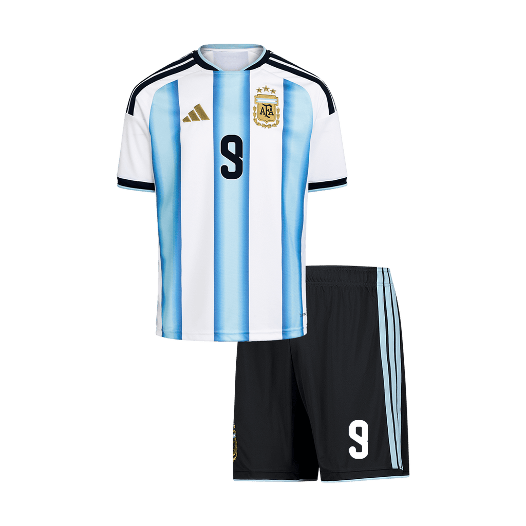 J. ALVAREZ #9 Argentina Home World Cup Kids Soccer Jerseys Kit 2026