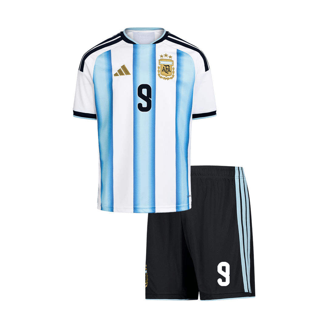 J. ALVAREZ #9 Argentina Home World Cup Kids Soccer Jerseys Kit 2026