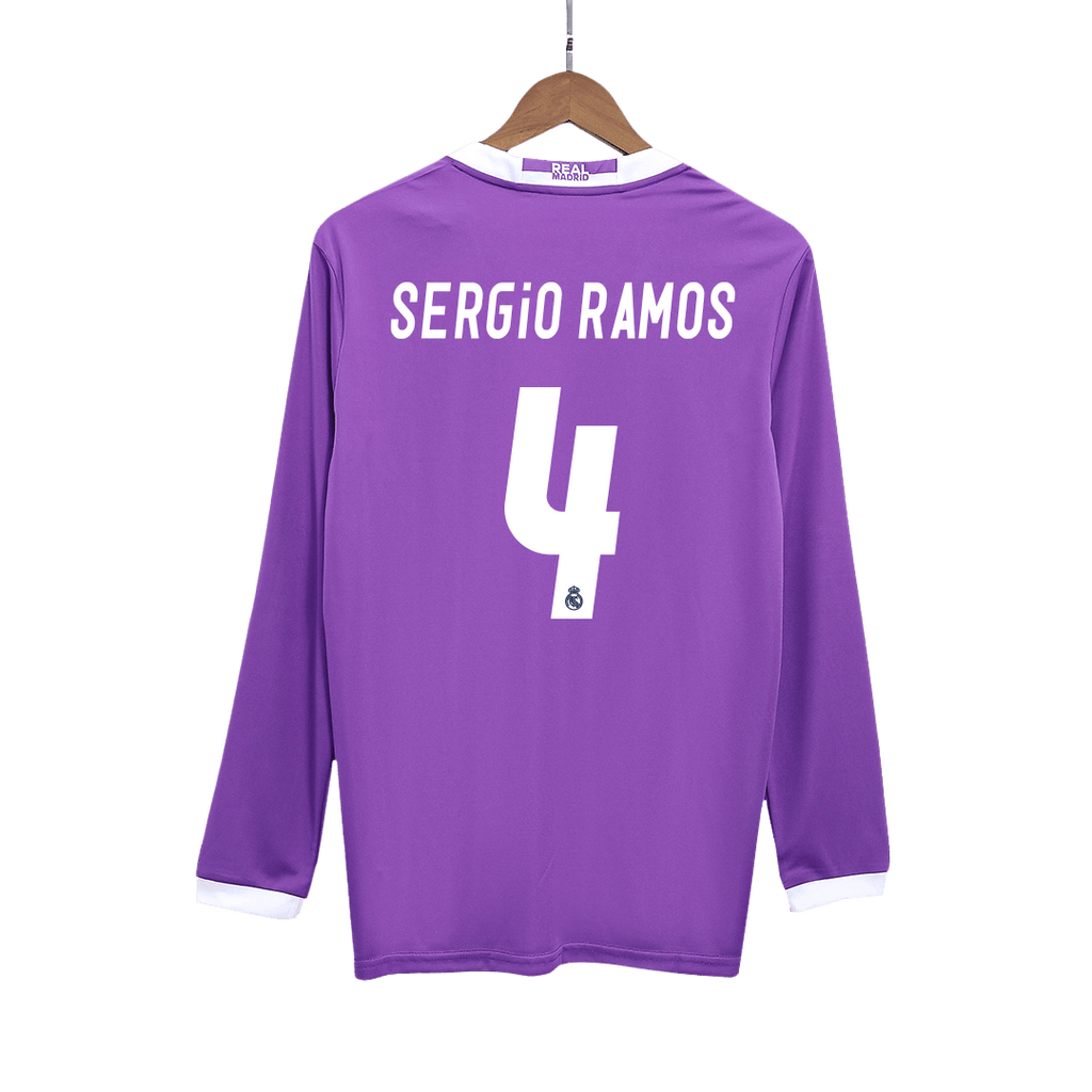 Retro SERGIO RAMOS #4 2016/17 Real Madrid Away Long Sleeve Soccer Jersey