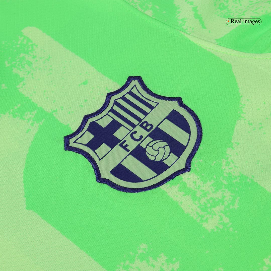 Barcelona Third Away Soccer Jersey Green - UCL (Spotify Logo Without Text)