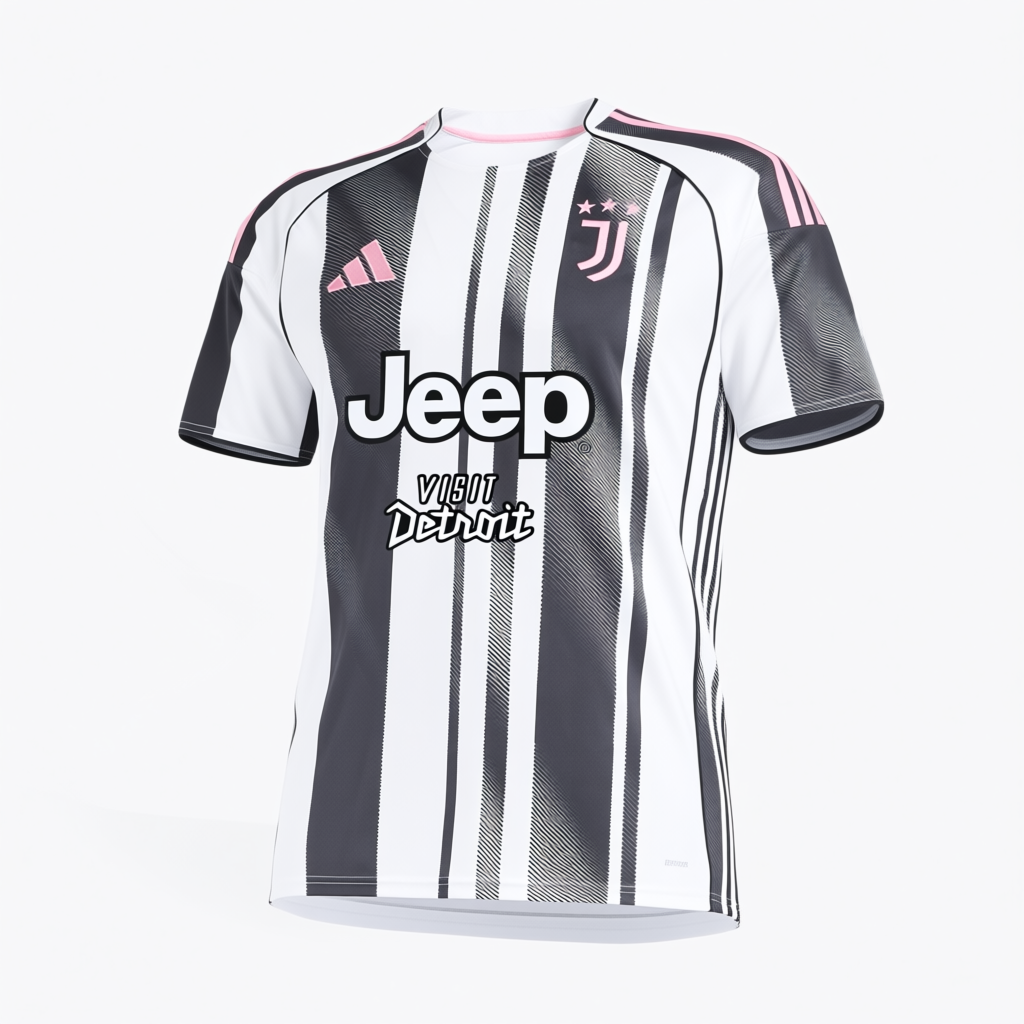 Juventus Jeep x Visit Detroit Sponsor Soccer Jersey Home Custom Men's Shirt 2025/26