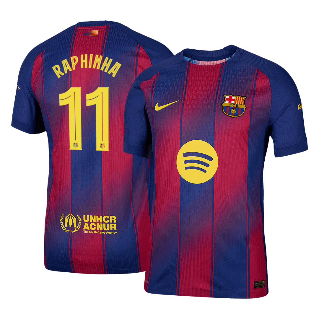 RAPHINHA #11 Barcelona Home Authentic Soccer Jersey 2025/26 - UCL