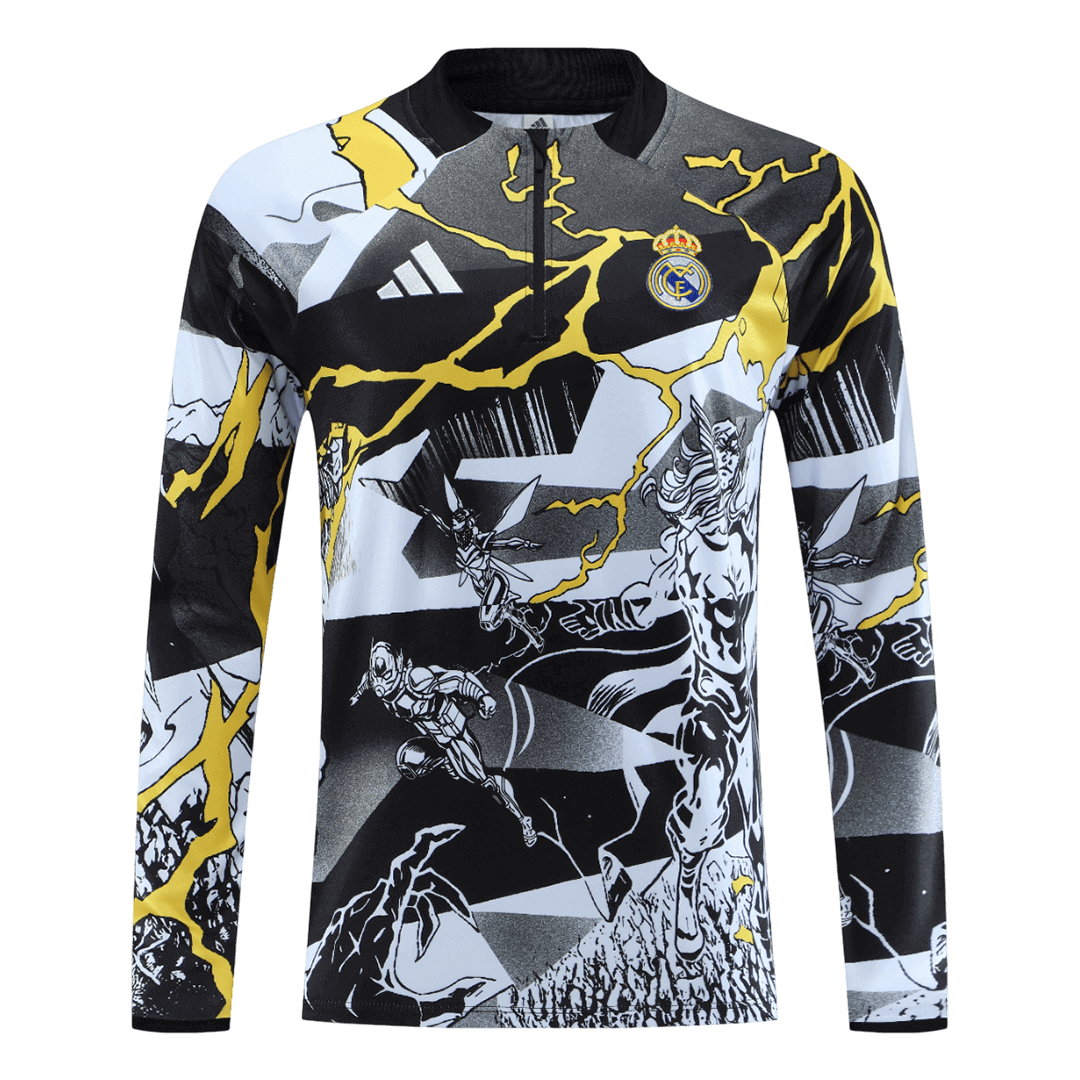 Kid's Real Madrid x MARVEL Zipper Sweatshirt Kit(Top+Pants) 25/26 Black