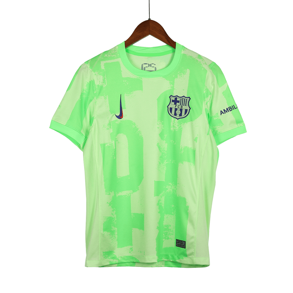 Barcelona Third Away Soccer Jersey Green - UCL (Spotify Logo Without Text)