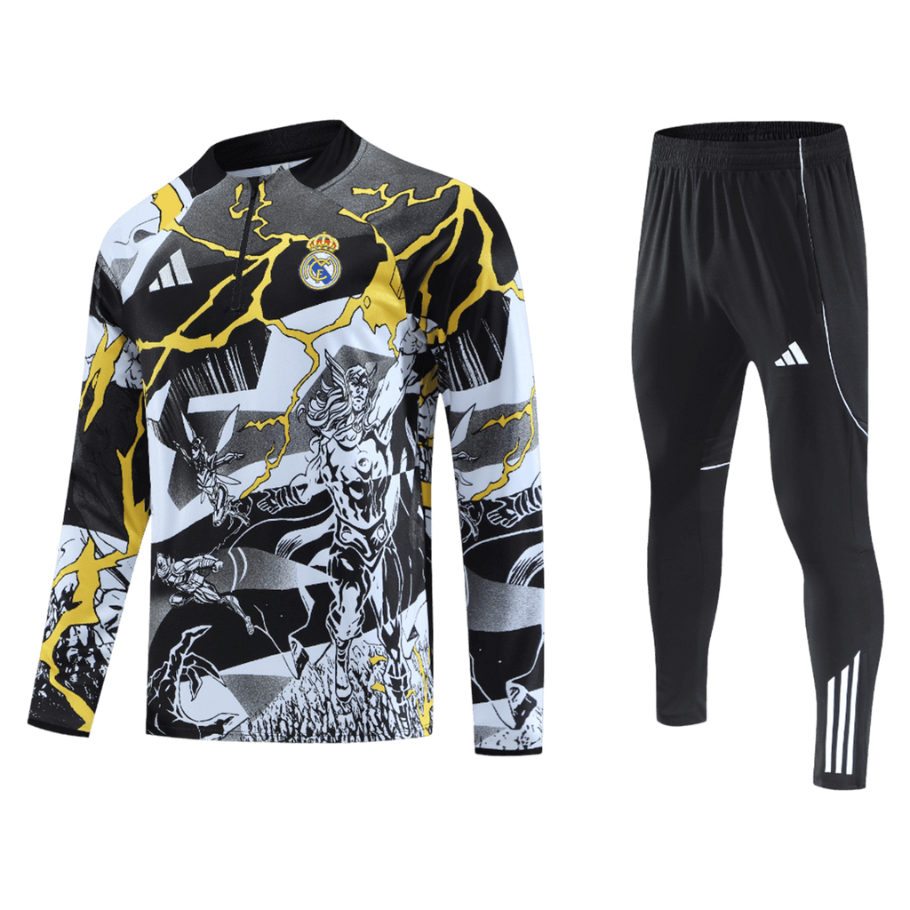 Kid's Real Madrid x MARVEL Zipper Sweatshirt Kit(Top+Pants) 25/26 Black