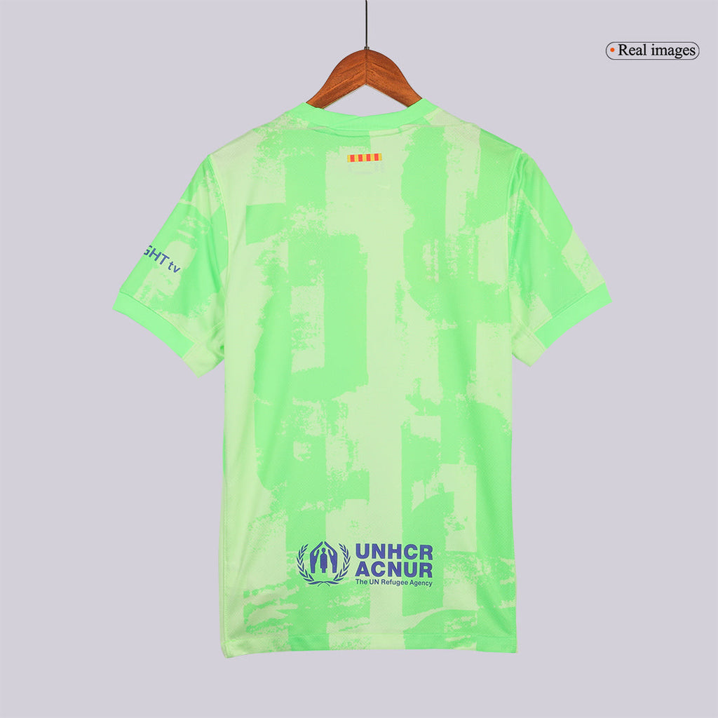 Barcelona Third Away Soccer Jersey Green - UCL (Spotify Logo Without Text)