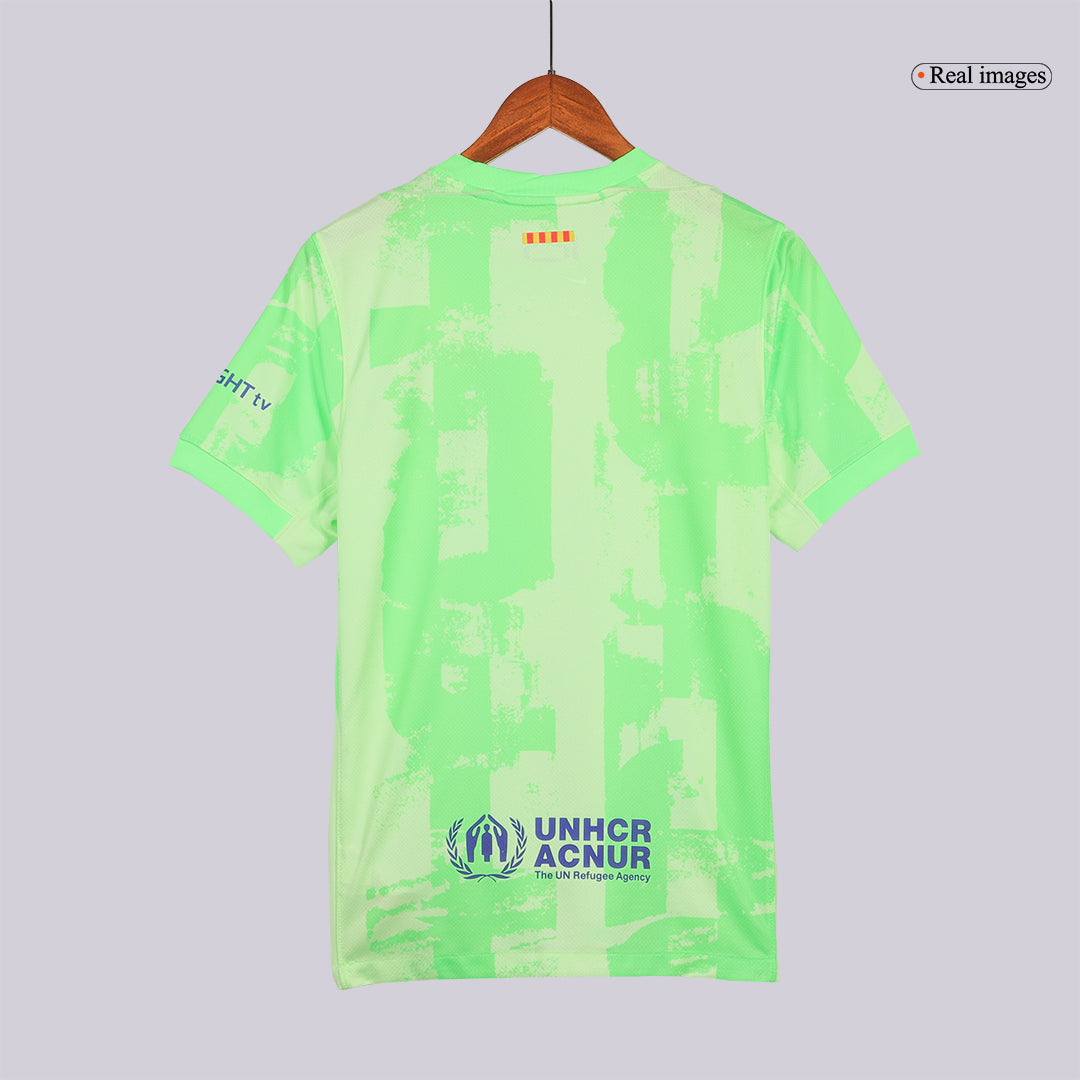 Barcelona Third Away Soccer Jersey Green - UCL (Spotify Logo Without Text)