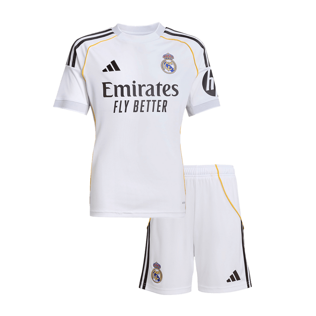 Real Madrid Home Kids White Soccer Jerseys Kit 2025/26