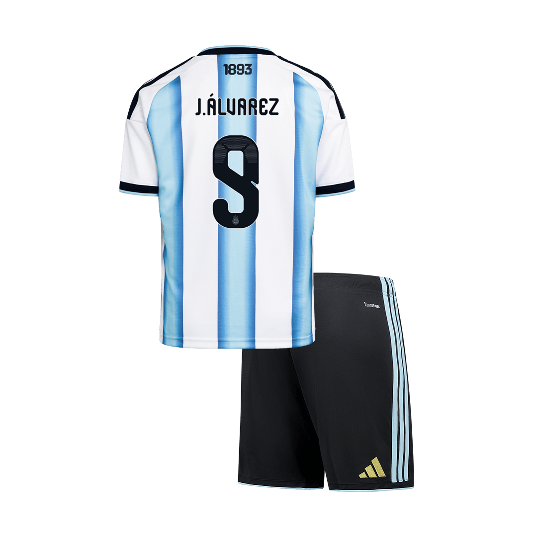 J. ALVAREZ #9 Argentina Home World Cup Kids Soccer Jerseys Kit 2026