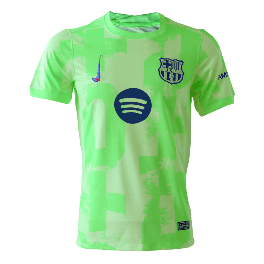 Barcelona Third Away Soccer Jersey Green - UCL (Spotify Logo Without Text)