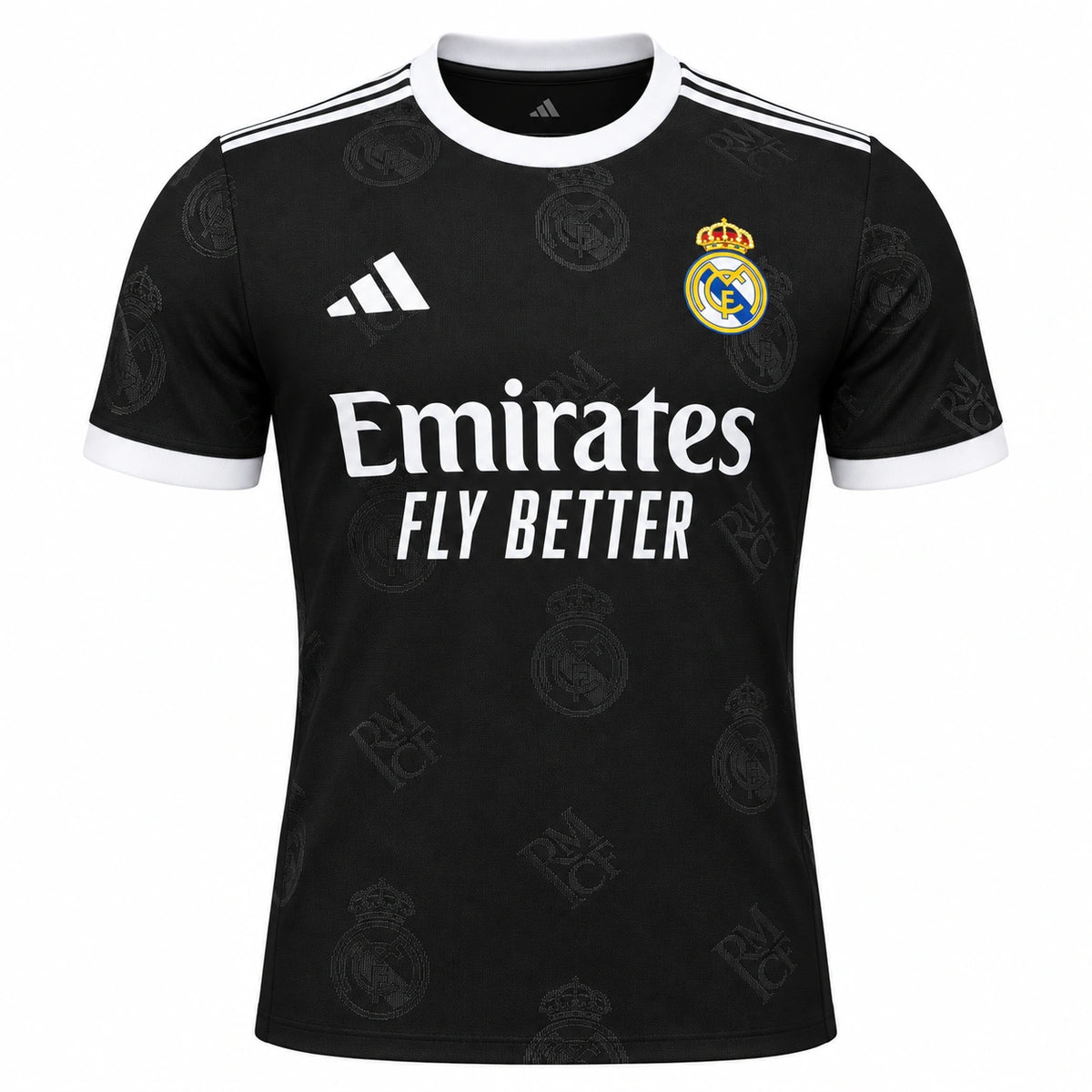Real Madrid 2025/26 men's black polo jersey front view