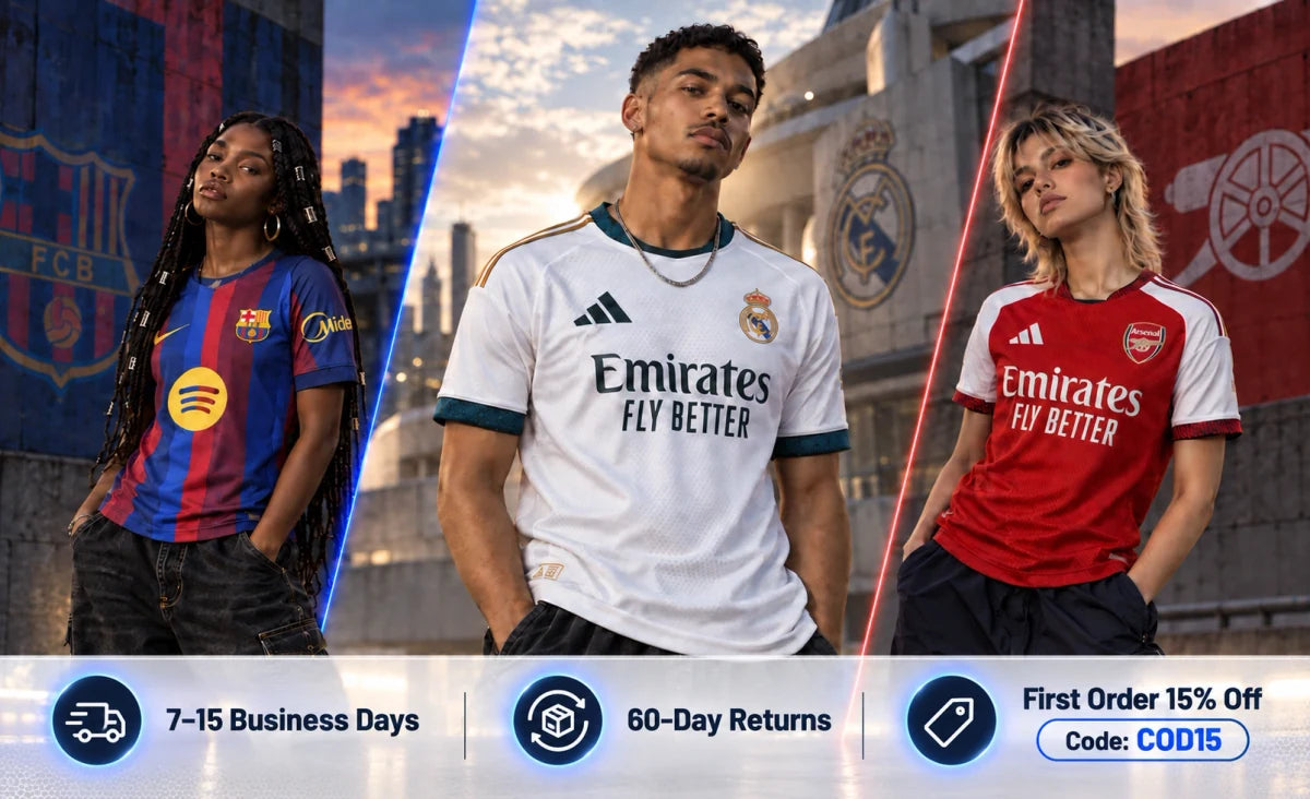 Fans wearing Barcelona, Real Madrid and Arsenal jerseys